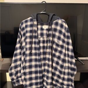 American Eagle Outfitters Navy Plaid Hoodie Shirt